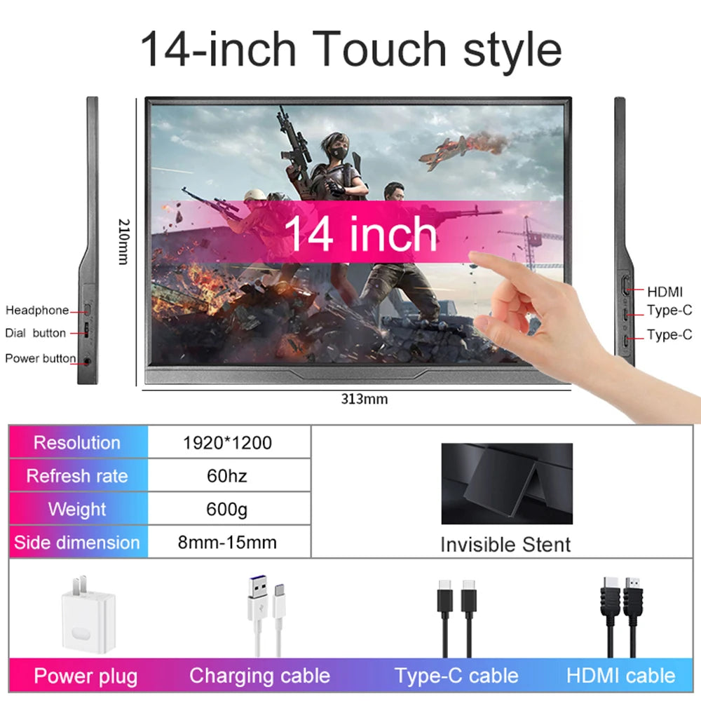 شاشة لمس محمولة LANLIPU مقاس 14 بوصة | 14″ Portable Touchscreen Monitor